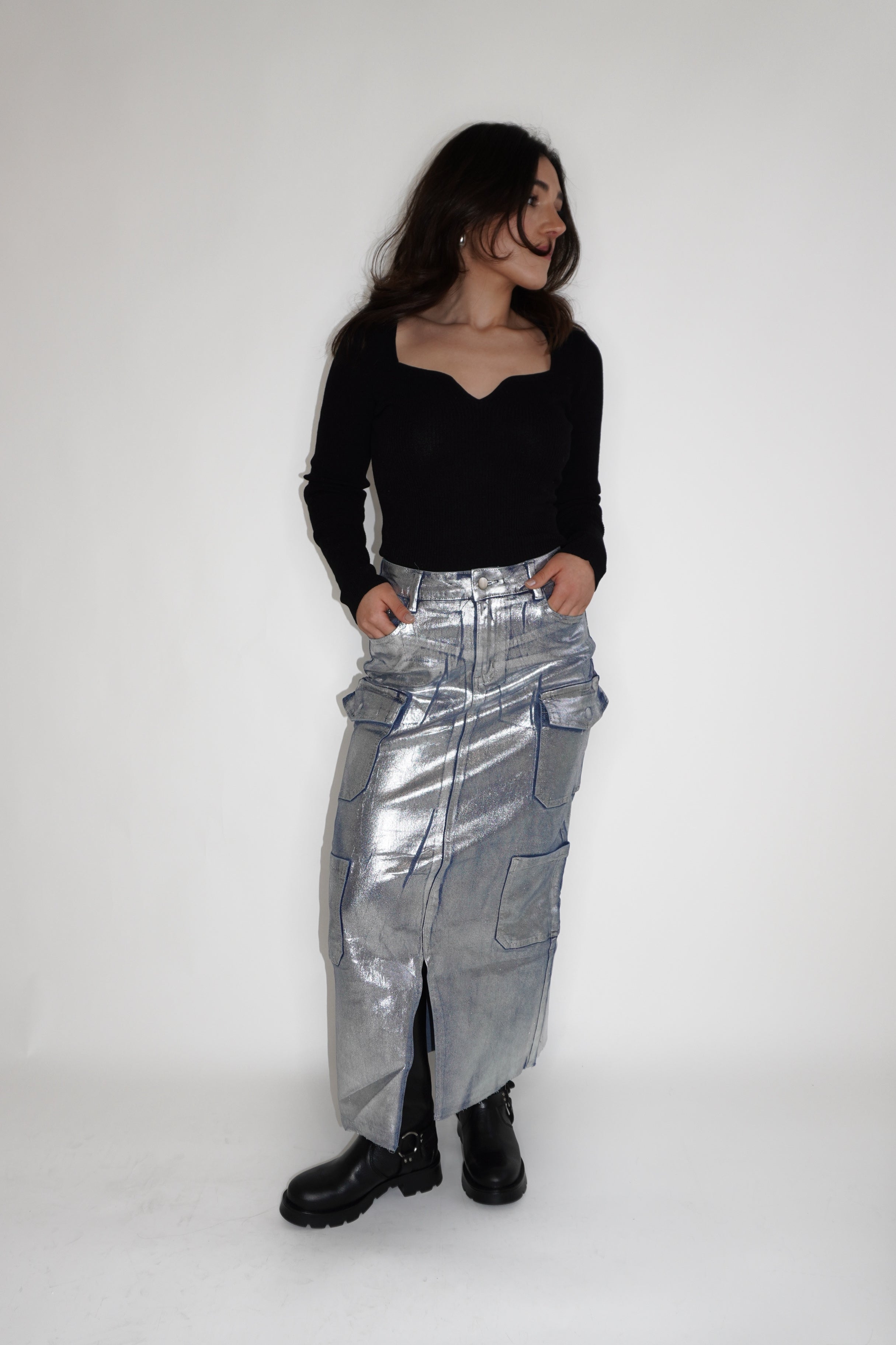 ELISE CARGO SKIRT - SILVER