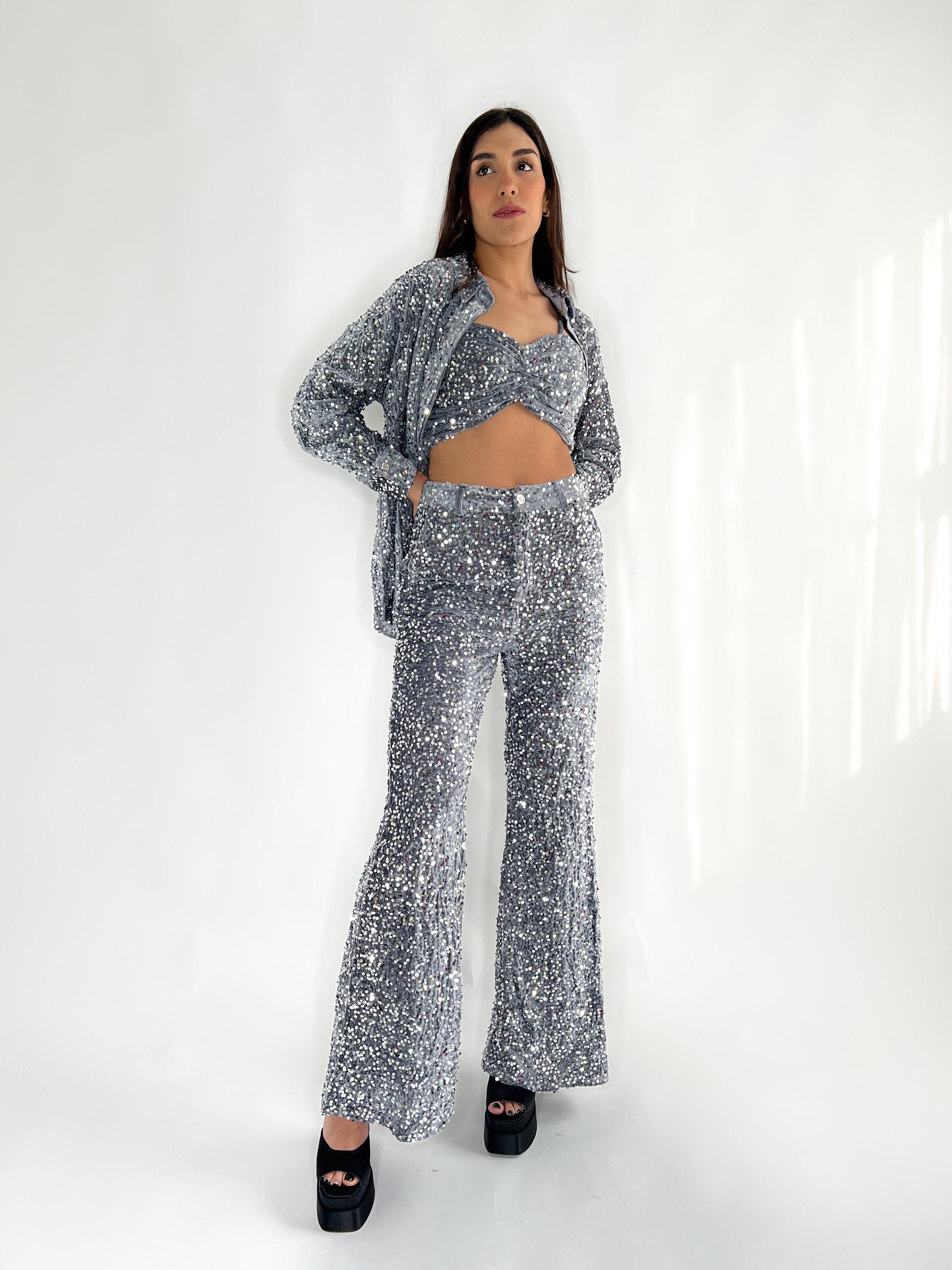 GIULIA SEQUIN PANTS-SILVER