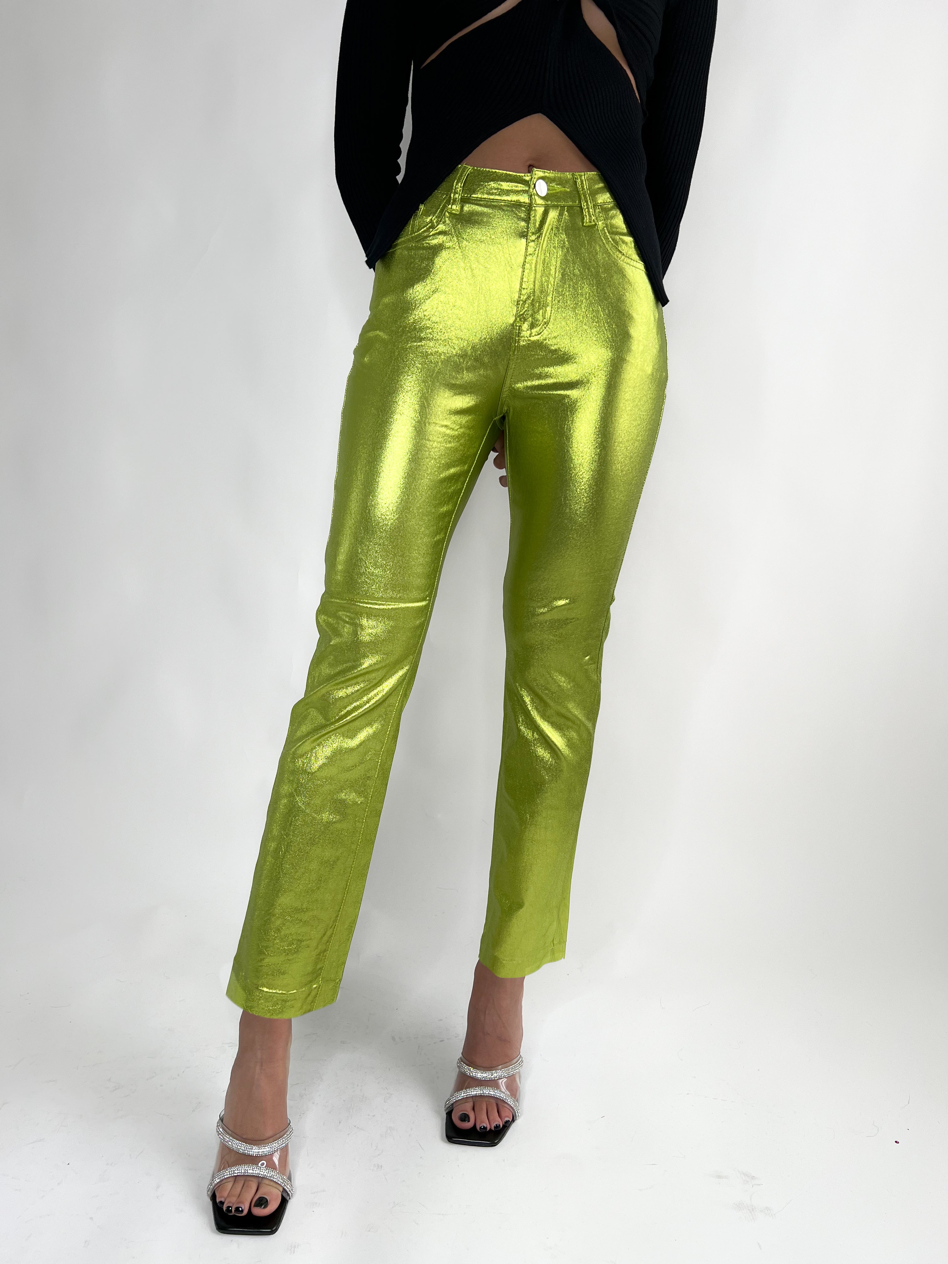 ZINNIA METALLIC PANTS-GREEN