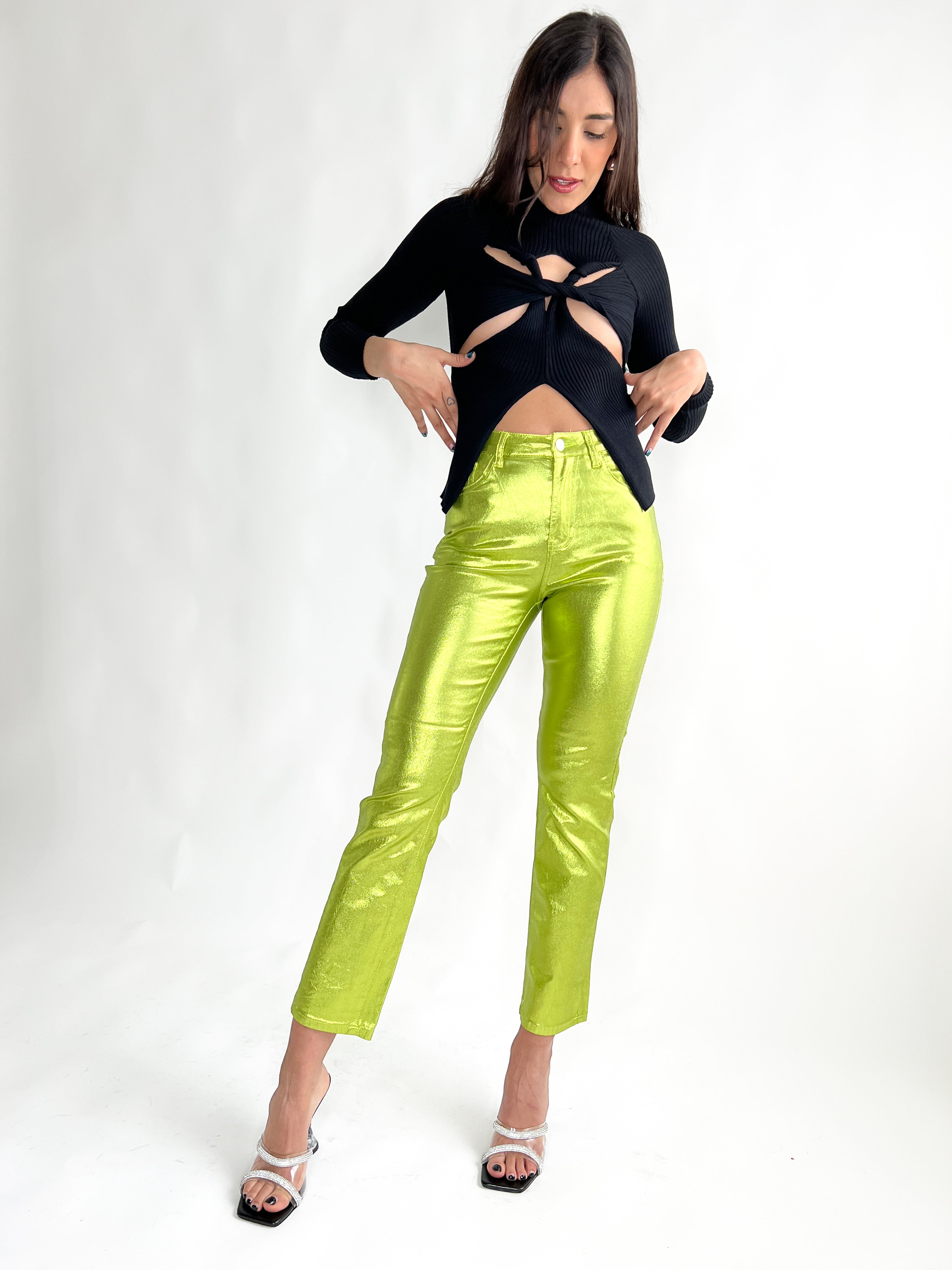 ZINNIA METALLIC PANTS-GREEN