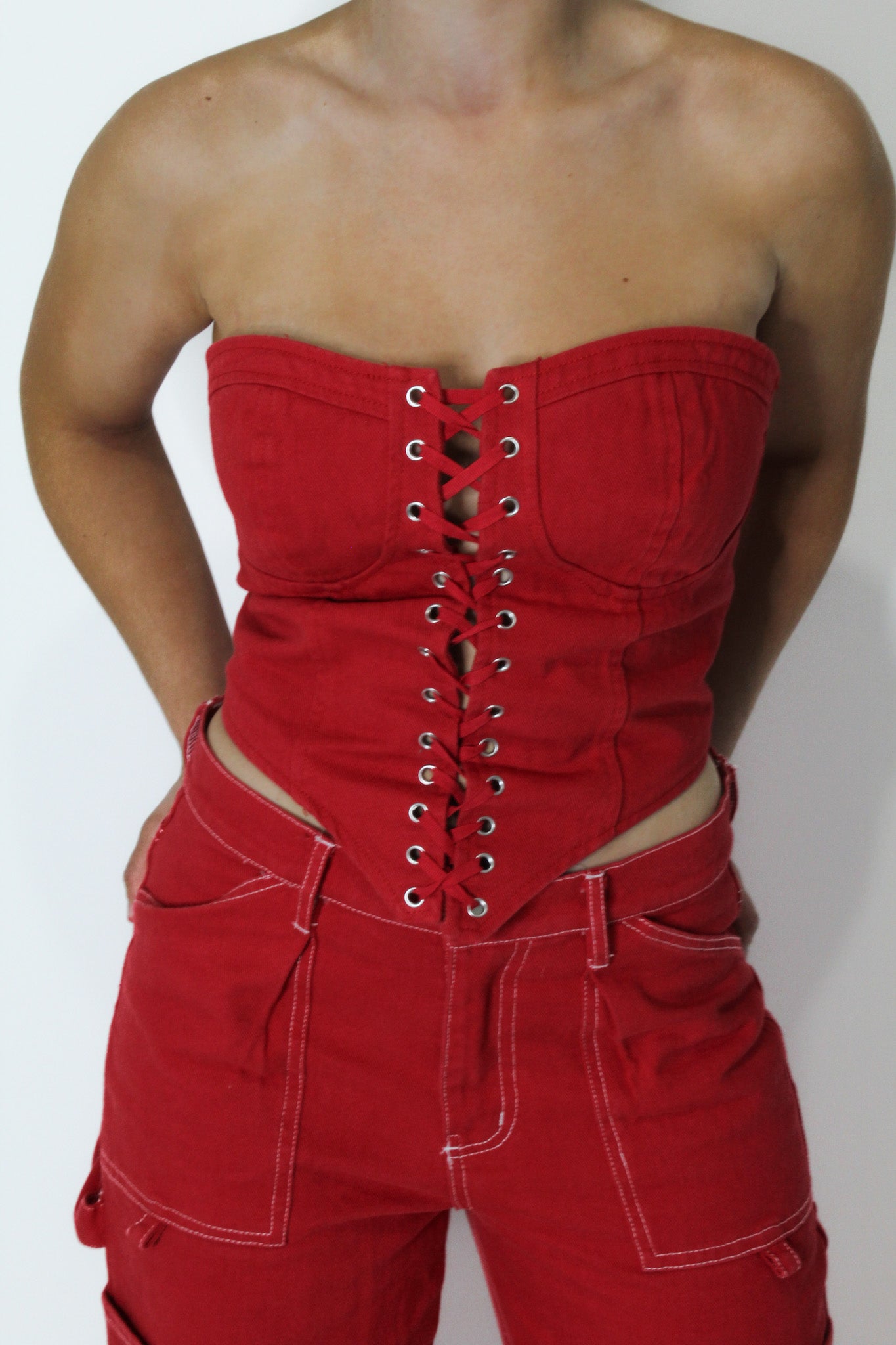 TOP CORSET DENIM - RED