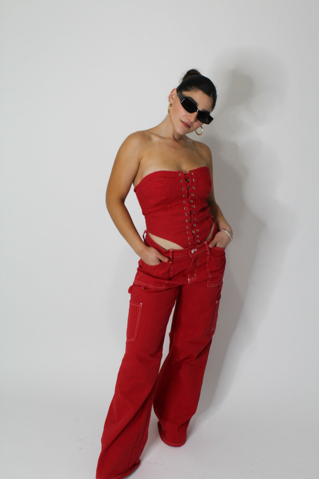 JEANS CARGO DENIM RED