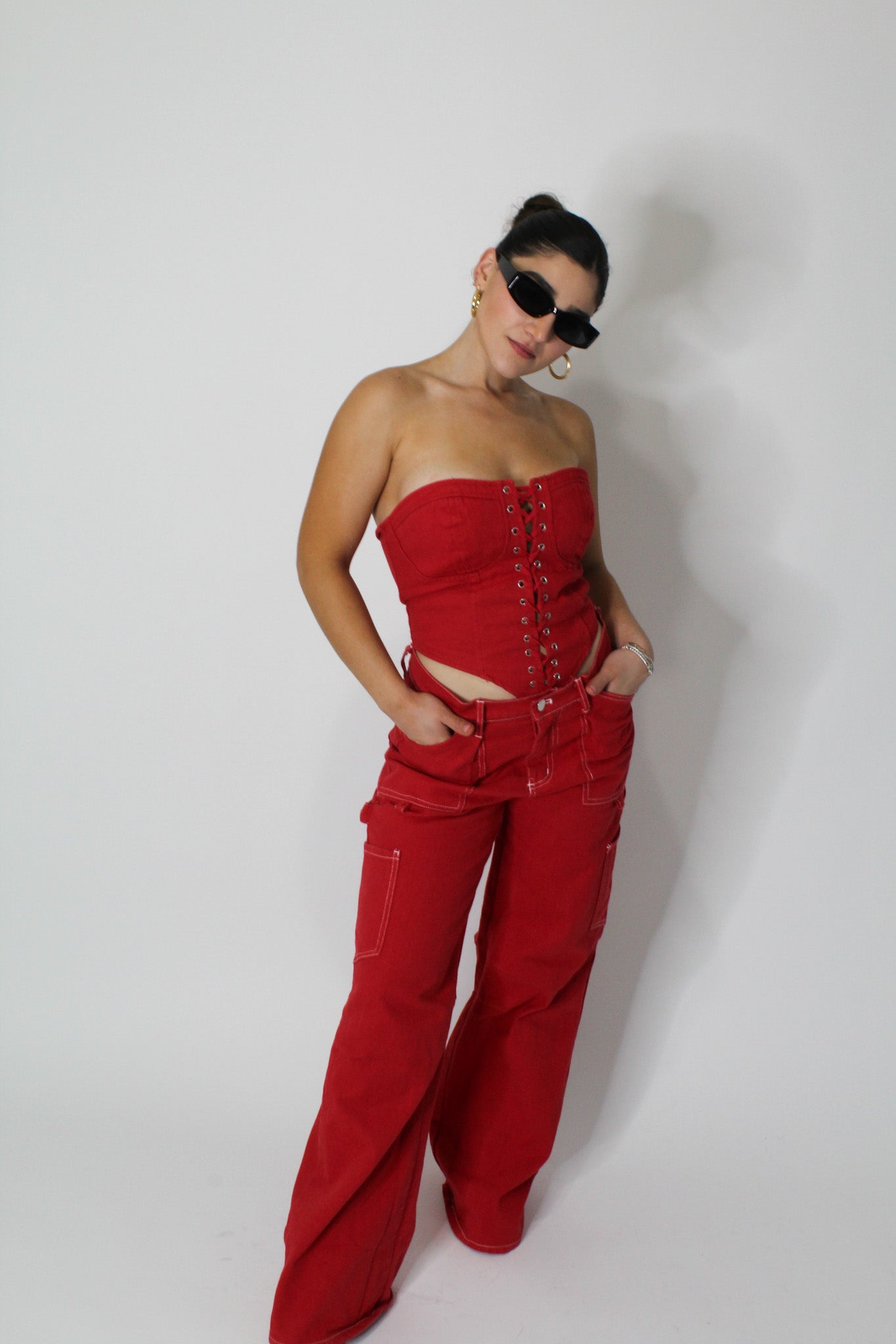 JEANS CARGO DENIM RED