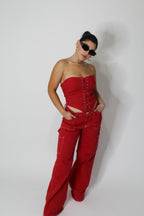 TOP CORSET DENIM RED
