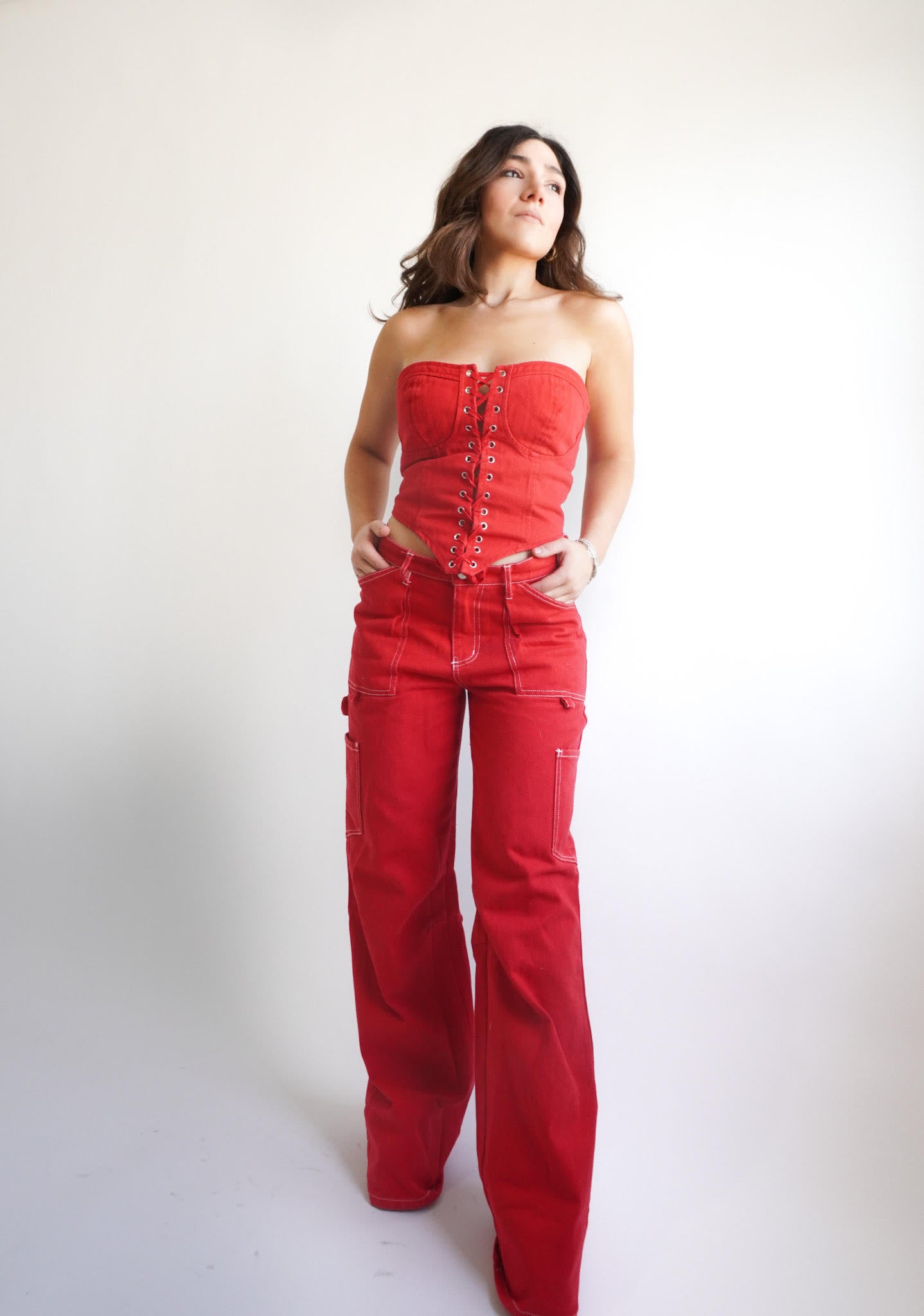 PANTALON CARGO DENIM - RED